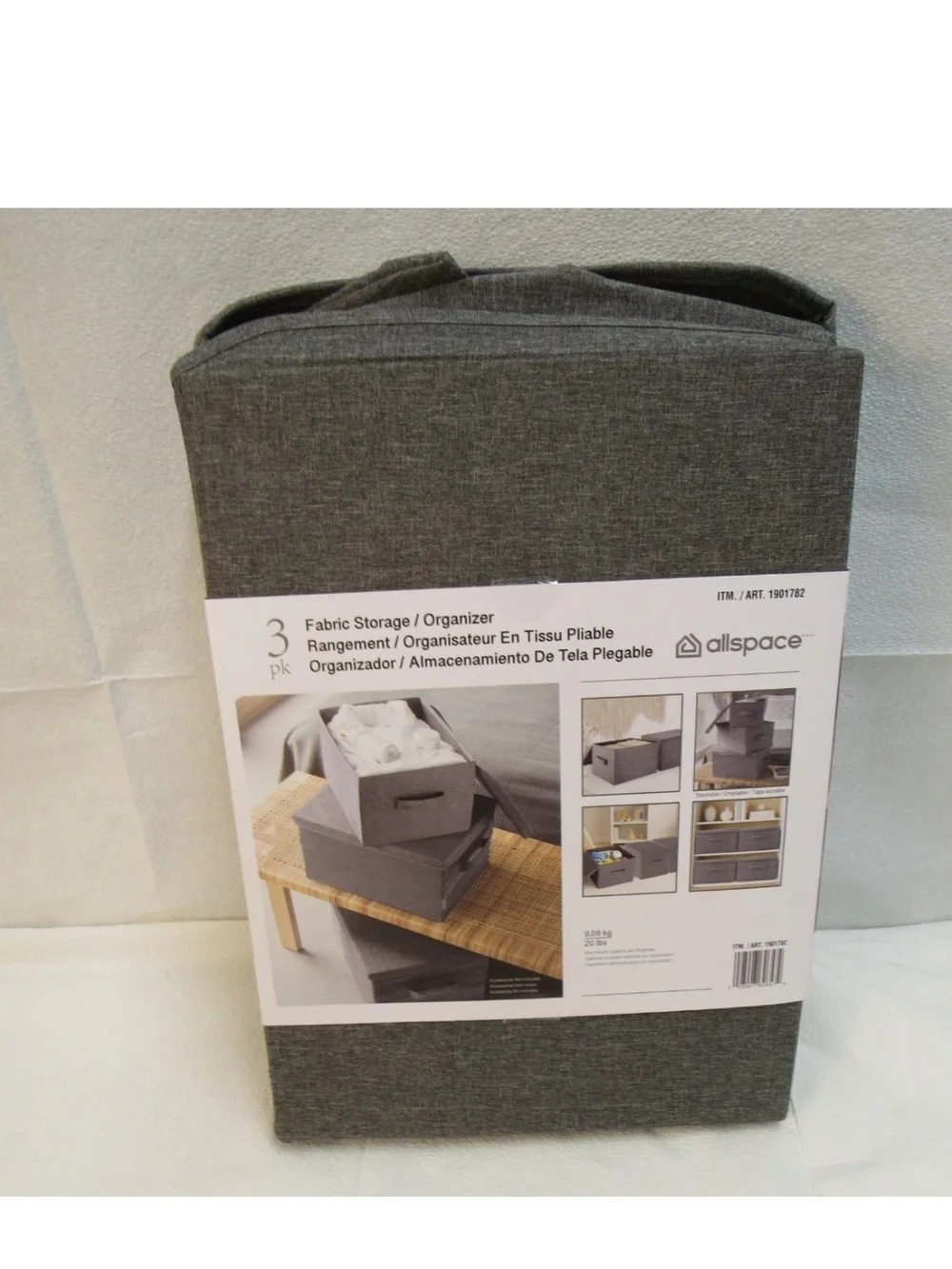 Allspace Collapsible Fabric Storage Organizer, 3 Pack Gray 15.5